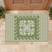 Green Ulu Palaka Quilt Pattern Rubber Doormat Hawaii Culture Breadfruit LT9 Green - Polynesian Pride
