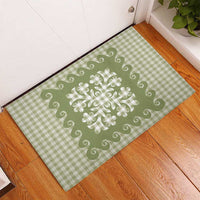 Green Ulu Palaka Quilt Pattern Rubber Doormat Hawaii Culture Breadfruit LT9 - Polynesian Pride