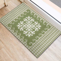 Green Ulu Palaka Quilt Pattern Rubber Doormat Hawaii Culture Breadfruit LT9 - Polynesian Pride