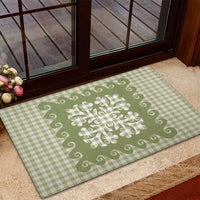Green Ulu Palaka Quilt Pattern Rubber Doormat Hawaii Culture Breadfruit LT9 - Polynesian Pride