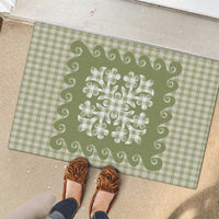 Green Ulu Palaka Quilt Pattern Rubber Doormat Hawaii Culture Breadfruit LT9 - Polynesian Pride