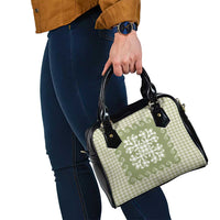 Green Ulu Palaka Quilt Pattern Shoulder Handbag Hawaii Culture Breadfruit LT9 - Polynesian Pride