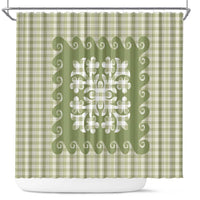Green Ulu Palaka Quilt Pattern Shower Curtain Hawaii Culture Breadfruit - Polynesian Pride