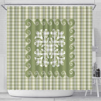 Green Ulu Palaka Quilt Pattern Shower Curtain Hawaii Culture Breadfruit - Polynesian Pride