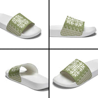 Green Ulu Palaka Quilt Pattern Slide Sandals Hawaii Culture Breadfruit - Polynesian Pride