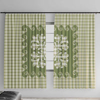 Green Ulu Palaka Quilt Pattern Window Curtain Hawaii Culture Breadfruit LT9 With Hooks Green - Polynesian Pride