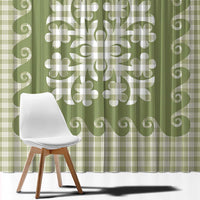 Green Ulu Palaka Quilt Pattern Window Curtain Hawaii Culture Breadfruit LT9 - Polynesian Pride