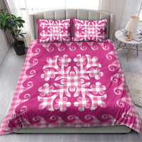 Pink Ulu Palaka Quilt Pattern Bedding Set Hawaii Culture Breadfruit - Polynesian Pride