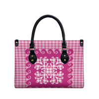 Pink Ulu Palaka Quilt Pattern Leather Bag Hawaii Culture Breadfruit - Polynesian Pride