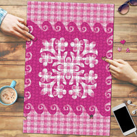 Pink Ulu Palaka Quilt Pattern Puzzle Hawaii Culture Breadfruit - Polynesian Pride