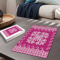 Pink Ulu Palaka Quilt Pattern Puzzle Hawaii Culture Breadfruit - Polynesian Pride