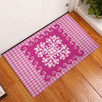 Pink Ulu Palaka Quilt Pattern Rubber Doormat Hawaii Culture Breadfruit LT9 - Polynesian Pride