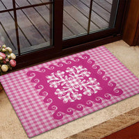 Pink Ulu Palaka Quilt Pattern Rubber Doormat Hawaii Culture Breadfruit LT9 - Polynesian Pride