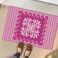 Pink Ulu Palaka Quilt Pattern Rubber Doormat Hawaii Culture Breadfruit LT9 - Polynesian Pride