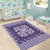 Purple Ulu Palaka Quilt Pattern Area Rug Hawaii Culture Breadfruit - Polynesian Pride