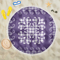 Purple Ulu Palaka Quilt Pattern Beach Blanket Hawaii Culture Breadfruit - Polynesian Pride