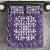 Purple Ulu Palaka Quilt Pattern Bedding Set Hawaii Culture Breadfruit - Polynesian Pride