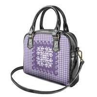 Purple Ulu Palaka Quilt Pattern Shoulder Handbag Hawaii Culture Breadfruit - Polynesian Pride