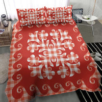 Red Ulu Palaka Quilt Pattern Bedding Set Hawaii Culture Breadfruit - Polynesian Pride