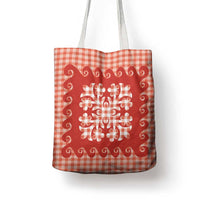 Red Ulu Palaka Quilt Pattern Tote Bag Hawaii Culture Breadfruit - Polynesian Pride