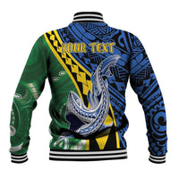 Personalised Crocodile and Shark Solomon Islands Baseball Jacket Polynesian Tribal Tattoo