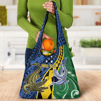 Personalised Crocodile and Shark Solomon Islands Grocery Bag Polynesian Tribal Tattoo