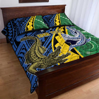 Personalised Crocodile and Shark Solomon Islands Quilt Bed Set Polynesian Tribal Tattoo