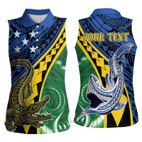 Personalised Crocodile and Shark Solomon Islands Women Sleeveless Polo Shirt Polynesian Tribal Tattoo