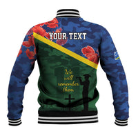 Personalised Solomon Islands Remembrance Day Baseball Jacket We Will Remember Them with Camouflage Style