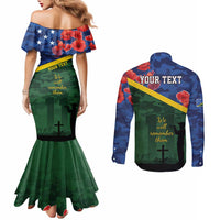 Personalised Solomon Islands Remembrance Day Couples Matching Mermaid Dress and Long Sleeve Button Shirt We Will Remember Them with Camouflage Style LT9 - Polynesian Pride