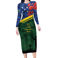 Personalised Solomon Islands Remembrance Day Family Matching Long Sleeve Bodycon Dress and Hawaiian Shirt We Will Remember Them with Camouflage Style