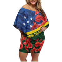 Personalised Solomon Islands Remembrance Day Family Matching Off Shoulder Short Dress and Hawaiian Shirt We Will Remember Them with Camouflage Style