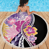 Aloha Vintage Hibiscus Lei Seamless Pattern Beach Blanket LT9 - Polynesian Pride