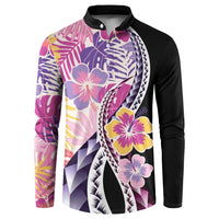 Aloha Vintage Hibiscus Lei Seamless Pattern Button Sweatshirt LT9 Pink - Polynesian Pride
