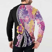 Aloha Vintage Hibiscus Lei Seamless Pattern Button Sweatshirt LT9 - Polynesian Pride