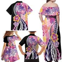 Aloha Vintage Hibiscus Lei Seamless Pattern Family Matching Off Shoulder Maxi Dress and Hawaiian Shirt - Polynesian Pride
