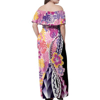 Aloha Vintage Hibiscus Lei Seamless Pattern Family Matching Off Shoulder Maxi Dress and Hawaiian Shirt - Polynesian Pride