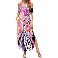 Aloha Vintage Hibiscus Lei Seamless Pattern Family Matching Summer Maxi Dress and Hawaiian Shirt - Polynesian Pride