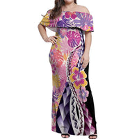Aloha Vintage Hibiscus Lei Seamless Pattern Off Shoulder Maxi Dress - Polynesian Pride