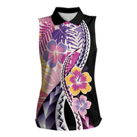 Aloha Vintage Hibiscus Lei Seamless Pattern Women Sleeveless Polo Shirt LT9 Female Pink - Polynesian Pride