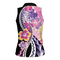 Aloha Vintage Hibiscus Lei Seamless Pattern Women Sleeveless Polo Shirt LT9 - Polynesian Pride
