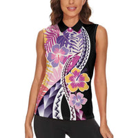 Aloha Vintage Hibiscus Lei Seamless Pattern Women Sleeveless Polo Shirt LT9 - Polynesian Pride