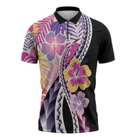 Aloha Vintage Hibiscus Lei Seamless Pattern Zipper Polo Shirt LT9 Pink - Polynesian Pride