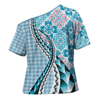 Aloha Vintage Palaka Floral Hawaiian Quilt Cross Shoulder Shirt Uliuli Motif - Polynesian Pride