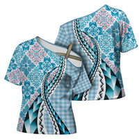 Aloha Vintage Palaka Floral Hawaiian Quilt Cross Shoulder Shirt Uliuli Motif - Polynesian Pride