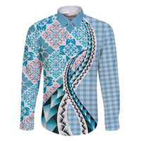 Aloha Vintage Palaka Floral Hawaiian Quilt Family Matching Long Sleeve Bodycon Dress and Hawaiian Shirt Uliuli Motif - Polynesian Pride