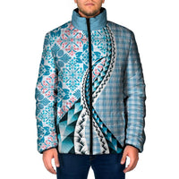 Aloha Vintage Palaka Floral Hawaiian Quilt Padded Jacket Uliuli Motif LT9 Men Blue - Polynesian Pride