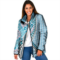Aloha Vintage Palaka Floral Hawaiian Quilt Padded Jacket Uliuli Motif LT9 Women Blue - Polynesian Pride