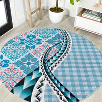 Aloha Vintage Palaka Floral Hawaiian Quilt Round Carpet Uliuli Motif - Polynesian Pride