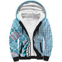 Aloha Vintage Palaka Floral Hawaiian Quilt Sherpa Hoodie Uliuli Motif - Polynesian Pride